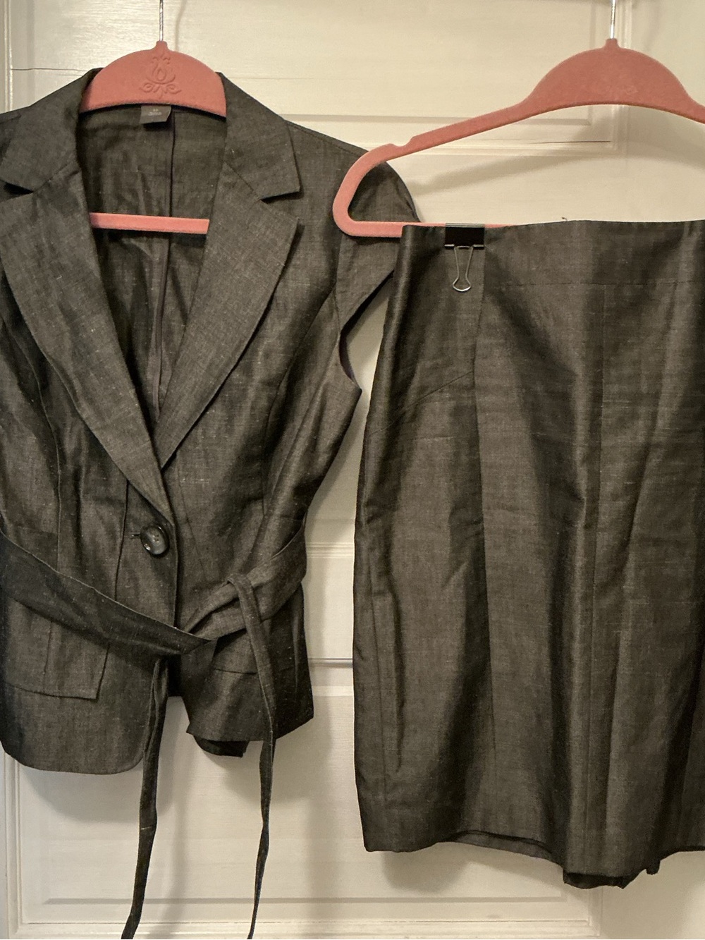 Ann Taylor Sleeveless Belted Blazer and Pencil Skirt - Charcoal